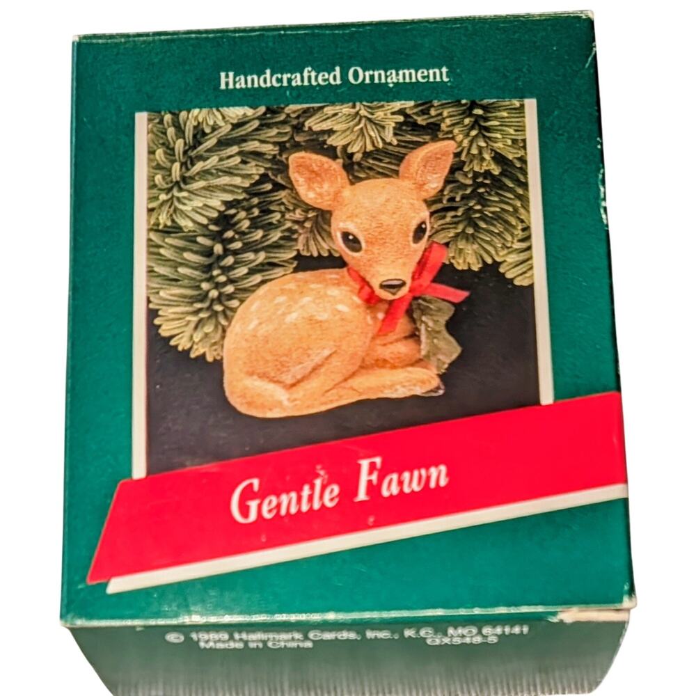 Hallmark Keepsake Ornaments Flocked "Gentle Fawn" 1989 Christmas Vintage W/Box